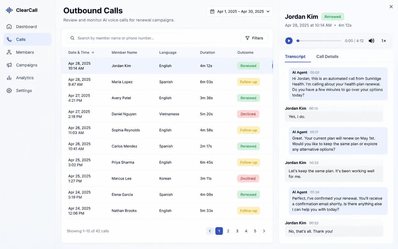 Transcript review dashboard